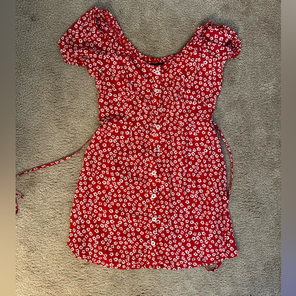 red floral dress